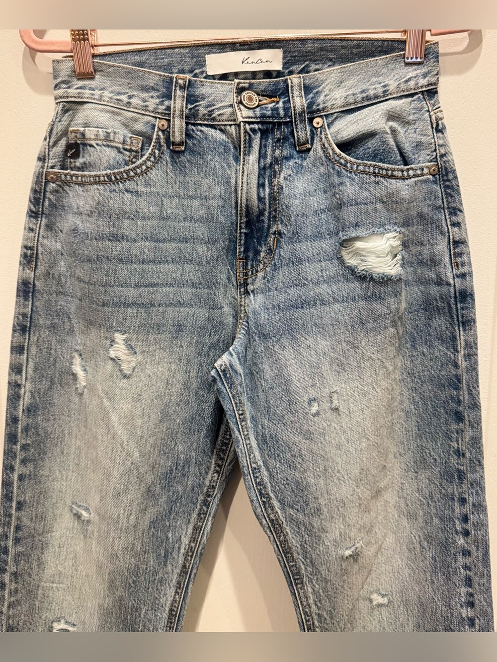 KANCAN Marisol Cotton High Rise Distressed Bootcut Light Wash Jeans Size 1/24 - Picture 2 of 8
